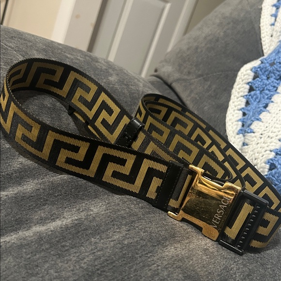 Versace Black and Gold Patterned Belt